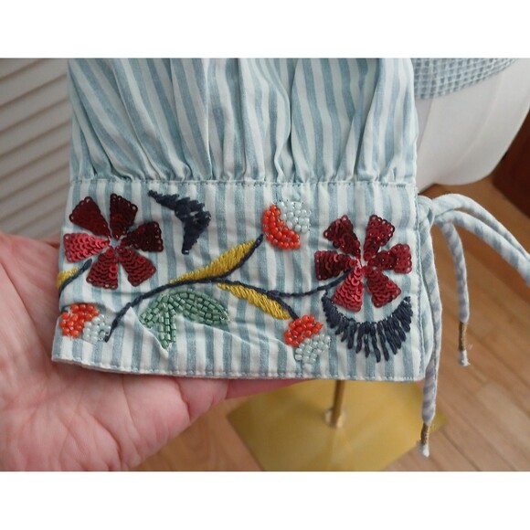 Anthropologie Women's Small Embroidered Smocked Crop Top Cotton Elastic Waist - Picture 9 of 16